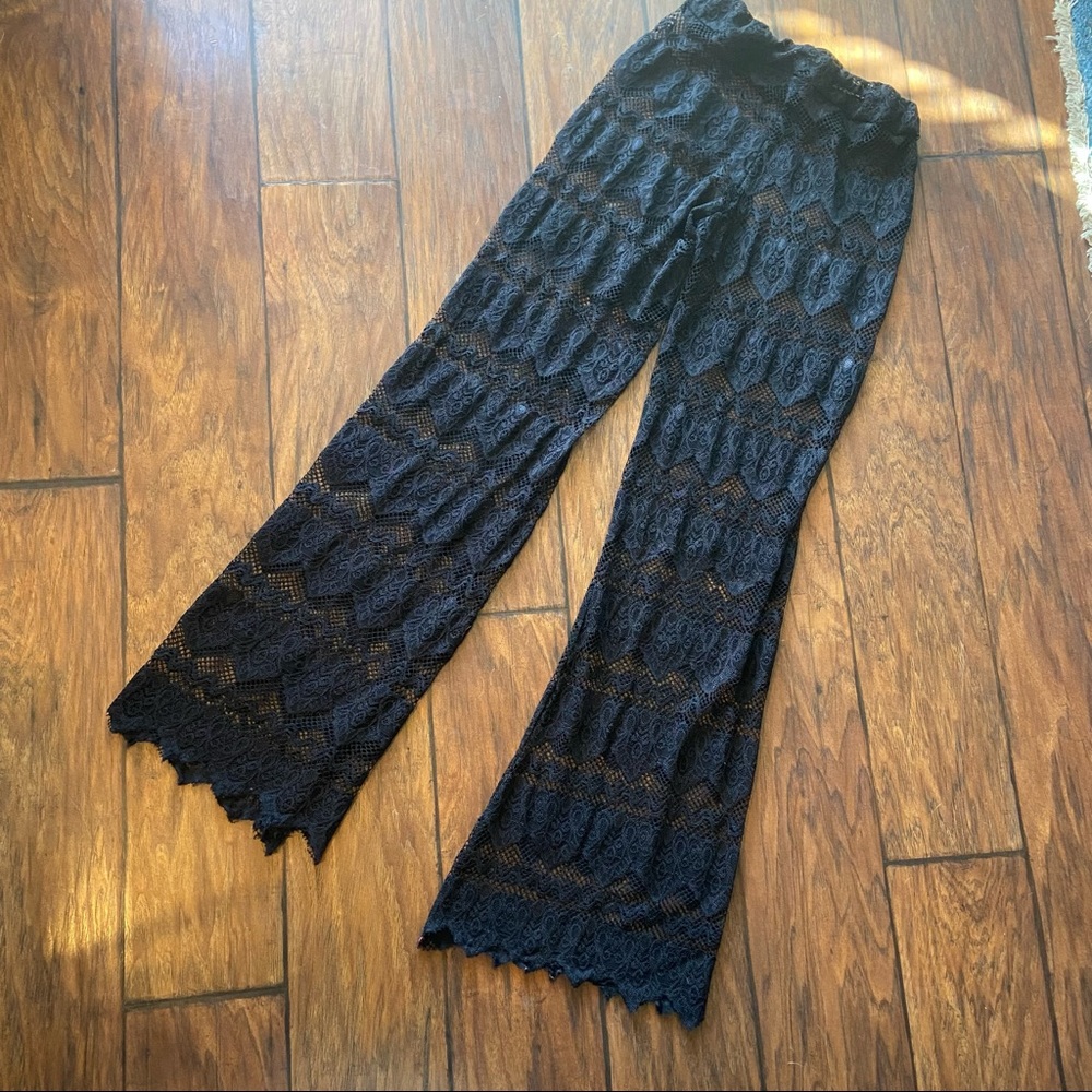 Black Sheer Crochet Lace Stretch Cover Up Pants S - Picture 2 of 6